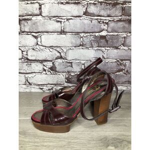 7 Seven For All Mankind Purple Patent Platform Sandals Heels Women Sz 37EU/6.5US